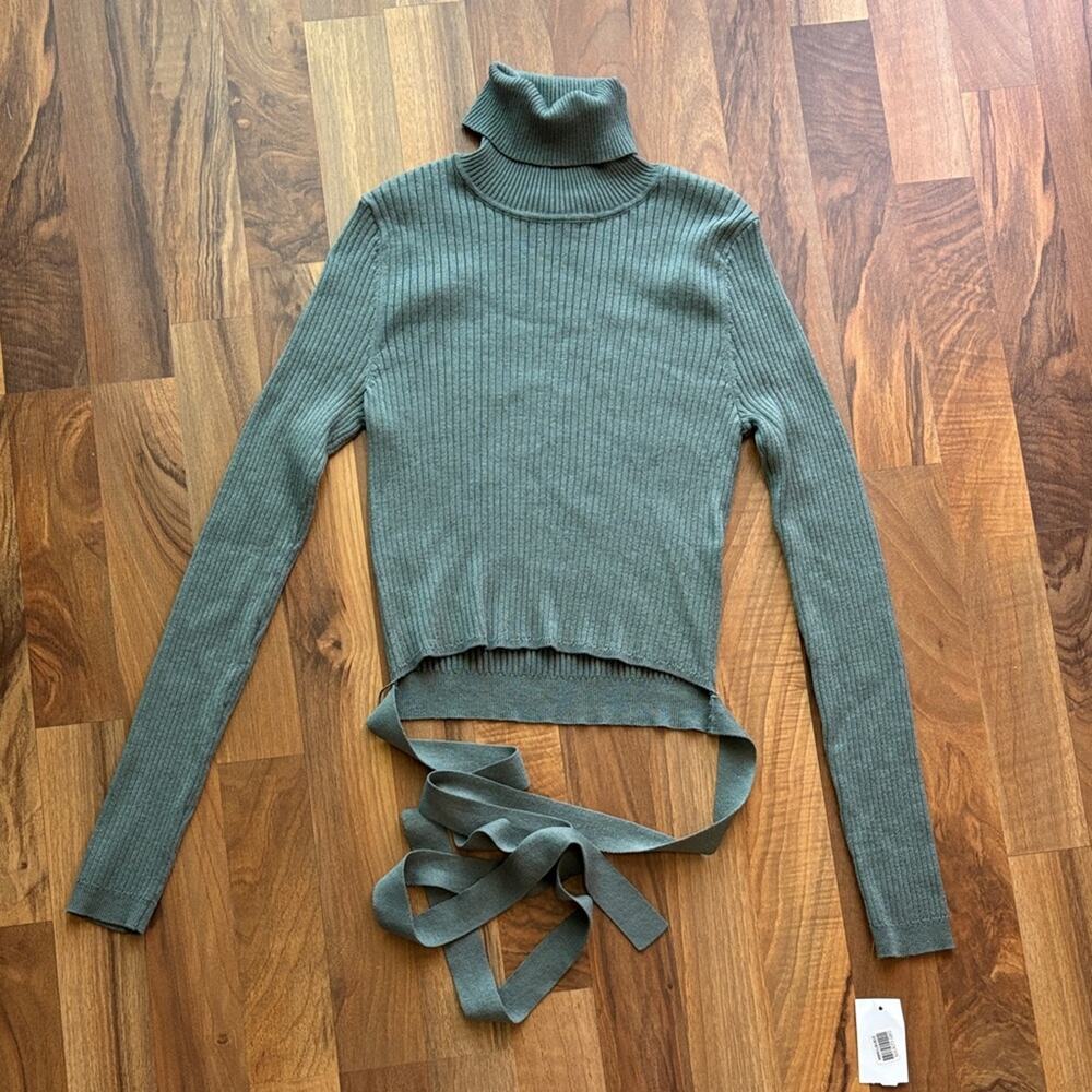 It's Our Time Woman’s Olive Green Ribbed Turtleneck Wrap Sweater Size M NWT